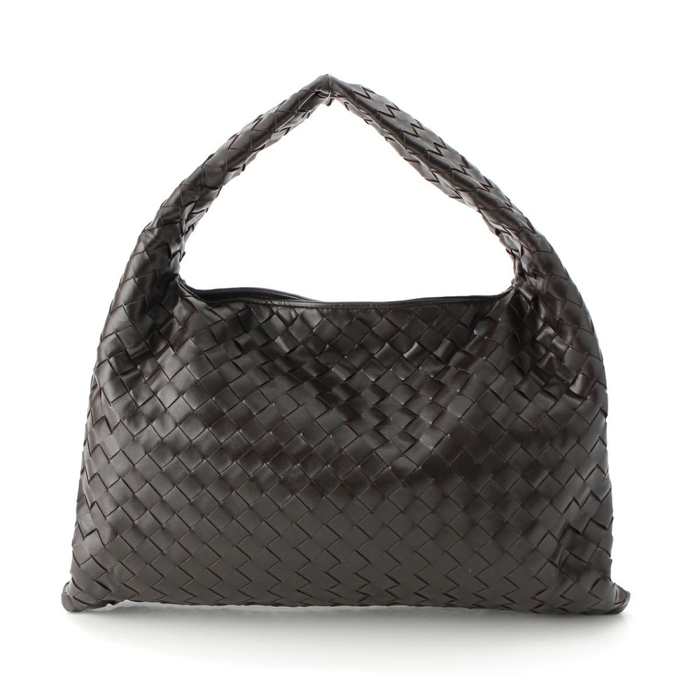 Bottega Veneta Hop Leather Intrecciato Hobo Handbag Brown